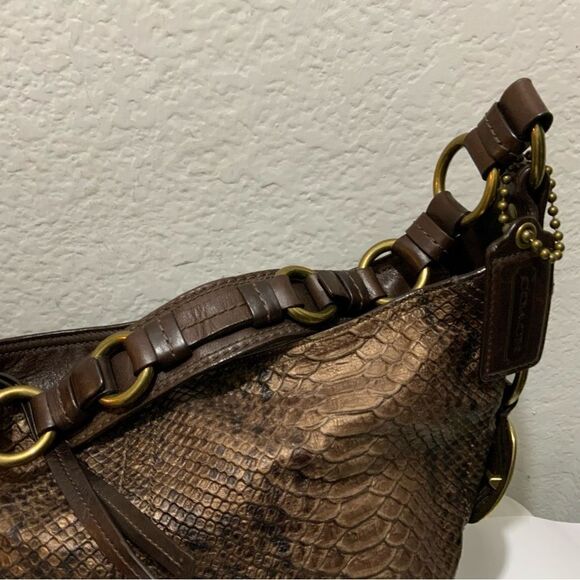 COACH LTD BLEECKER CHOCOLATE PRINTED PYTHON SLIM DUFFLE SHOULDER BAG PURSE RARE! - Picture 7 of 16